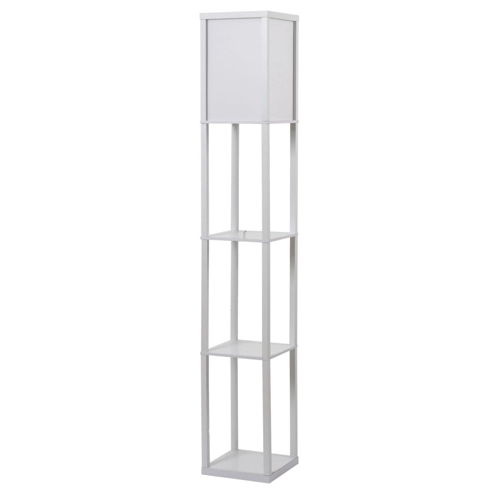 Lampada da Terra con 3 Mensole Integrate, Attacco E27 Potenza 40W, Arredamento Moderno in MDF, 26x26x160cm, Bianco