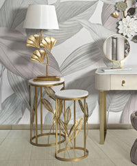 Set 2 Tavolini Leaf Ø35 cm e Ø30 cm in Ferro e MDF Oro