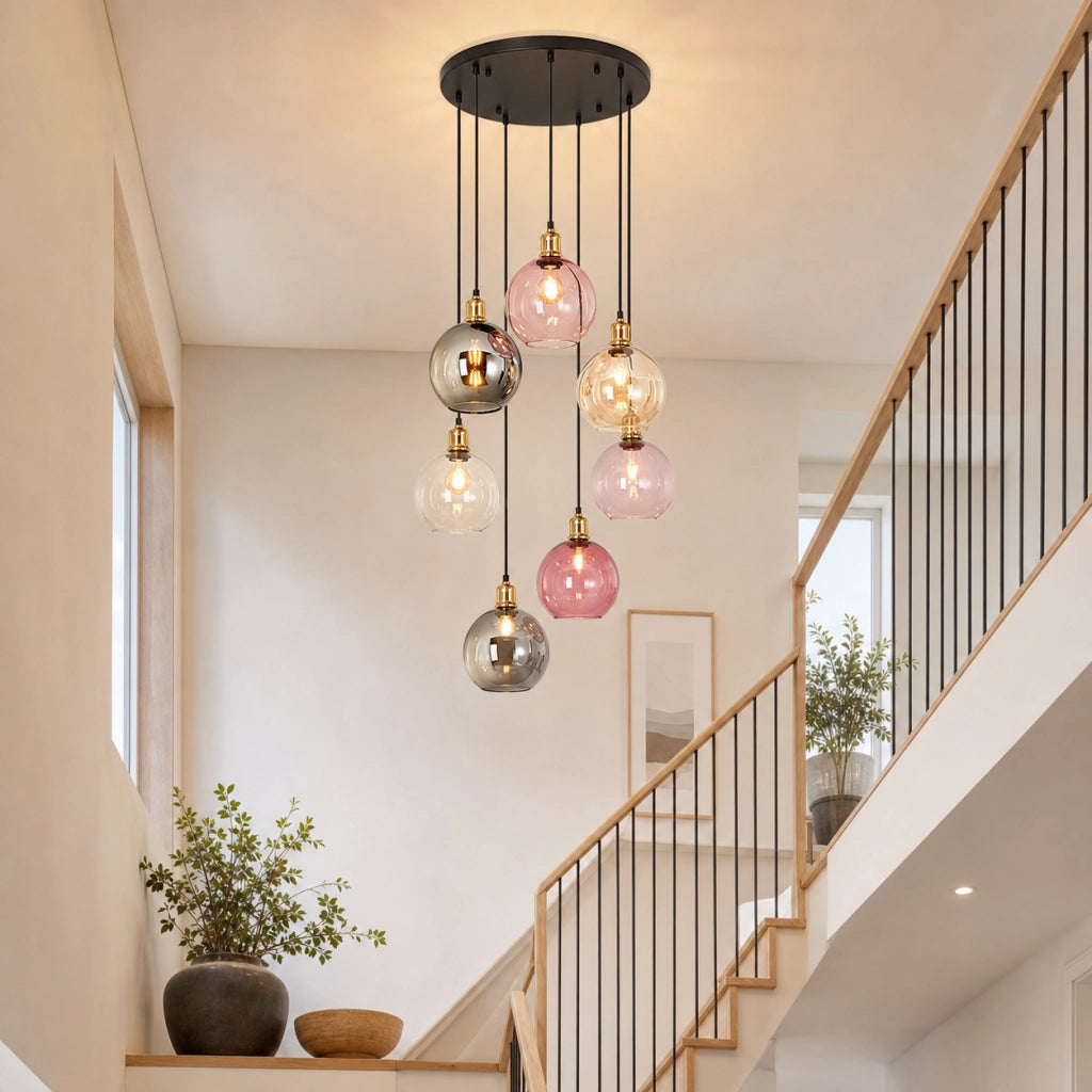 ZMH Lampada a Sospensione 7 Sfere Vetro 190cm per Scala Soggiorno senza lampadine
