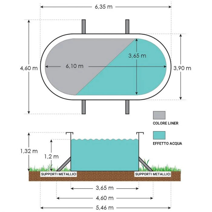 Piscina Fuori Terra Steeldesign - 6,10 X 3,65 X H.1,32 M - Kit Base