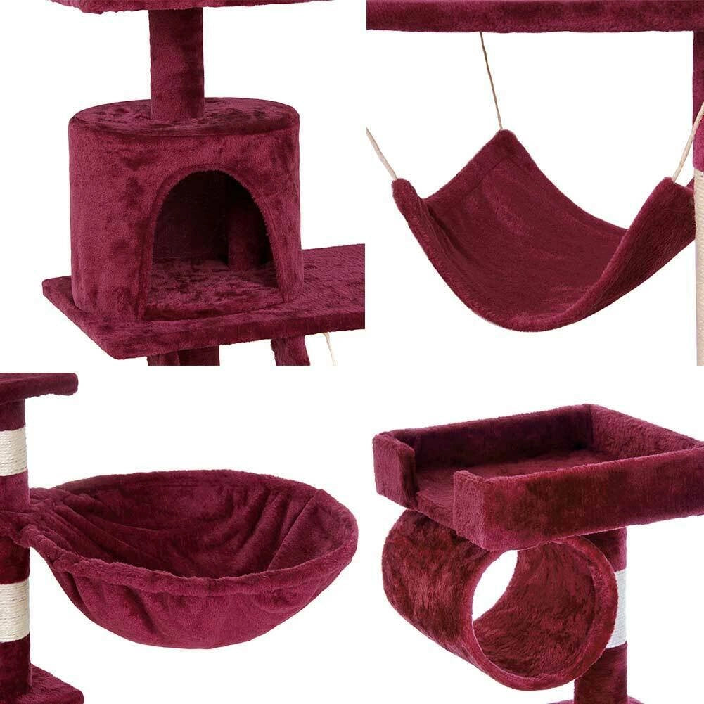 Albero Tiragraffi per Gatti Parco Giochi Cuccia Graffiatoio gatto 142cm Rosso