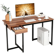 Scrivania per computer 120cm con cassetto, Scrivania per ufficio con struttura in metallo piedini regolabili Noce-Scrivanie