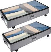Cassa da Sotto Letto a 2 Ruote con 360° di Rotazione e Struttura in Metallo - Sacchetto di Stoccaggio Opaco per Abbigliamento, Scarpe e Coperte
