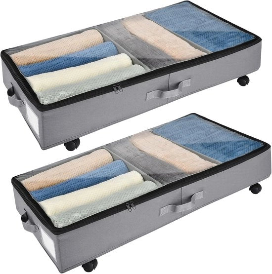 Cassa da Sotto Letto a 2 Ruote con 360° di Rotazione e Struttura in Metallo - Sacchetto di Stoccaggio Opaco per Abbigliamento, Scarpe e Coperte