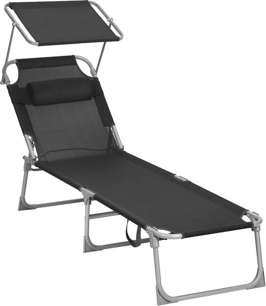 Ombrellone da Sole - Ombrellone da Sole da Giardino - Ombrellone da Sole Opportuno - Ombrellone da Sole Regolabile - Ombrellone da Sole da Giardino - Con Supporto Cervicale e Parasole - Nero - 53 x 193 x 29,5 cm