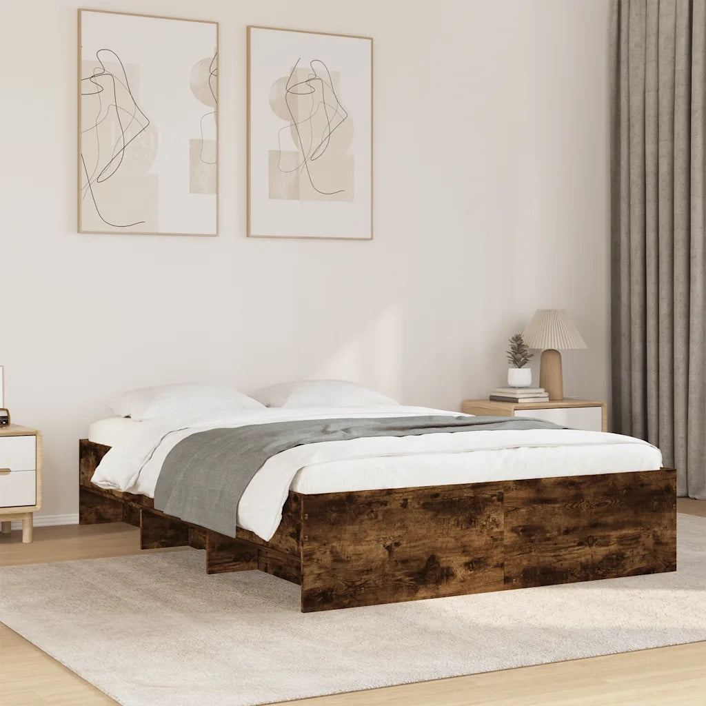 Letto matrimoniale | Letto per adulti | Giroletto Rovere Fumo 135x190 cm in Legno Multistrato