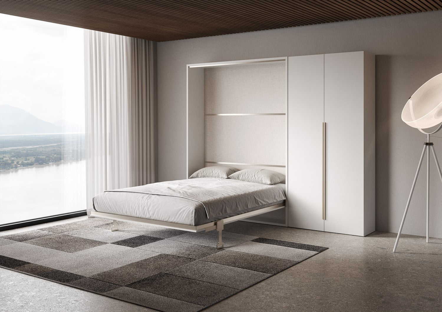 Letto Matrimoniale Francese A Scomparsa 140 Versia Con Armadio Dx 2 Ante Bianco