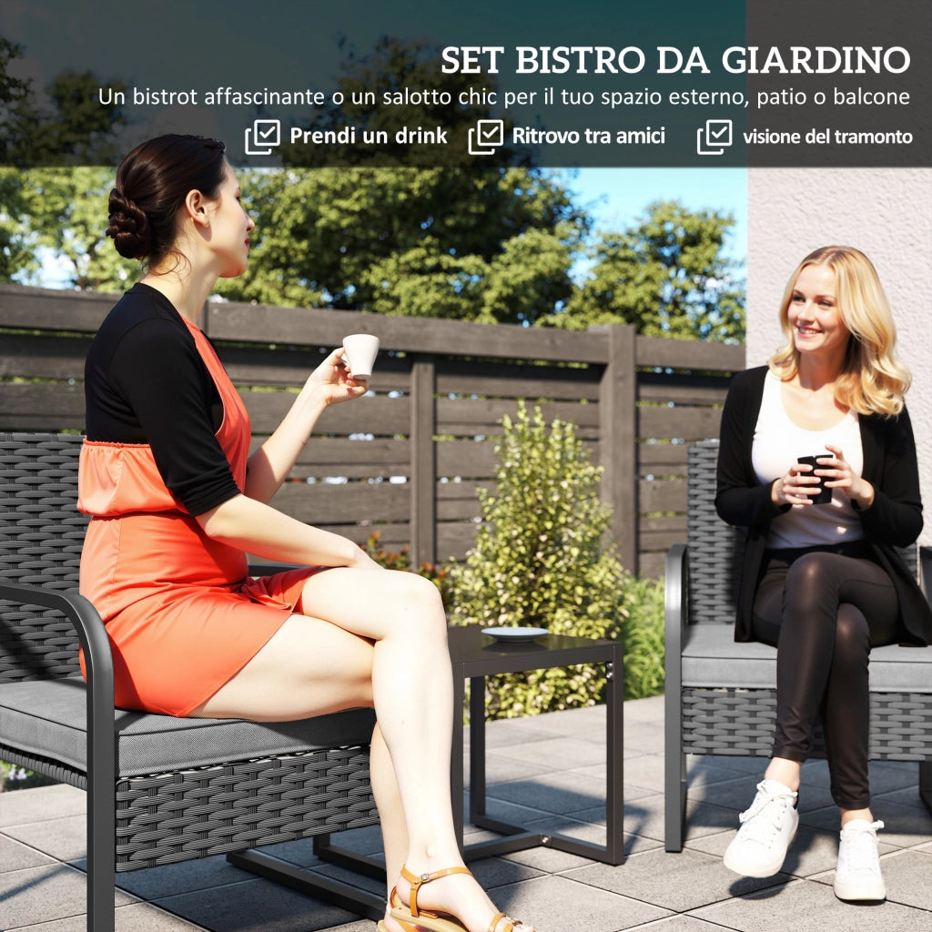 Set Giardino 2 Poltrone e Tavolino in Rattan ¨C zephmum ¨C Nero, Vetro