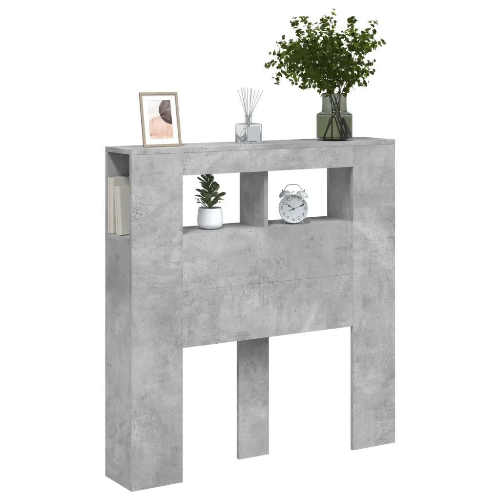 Testiera LED-Testata con LED-Testiera Decorativa Grigio Cemento 100x18,5x103,5 cm Legno Multistrato