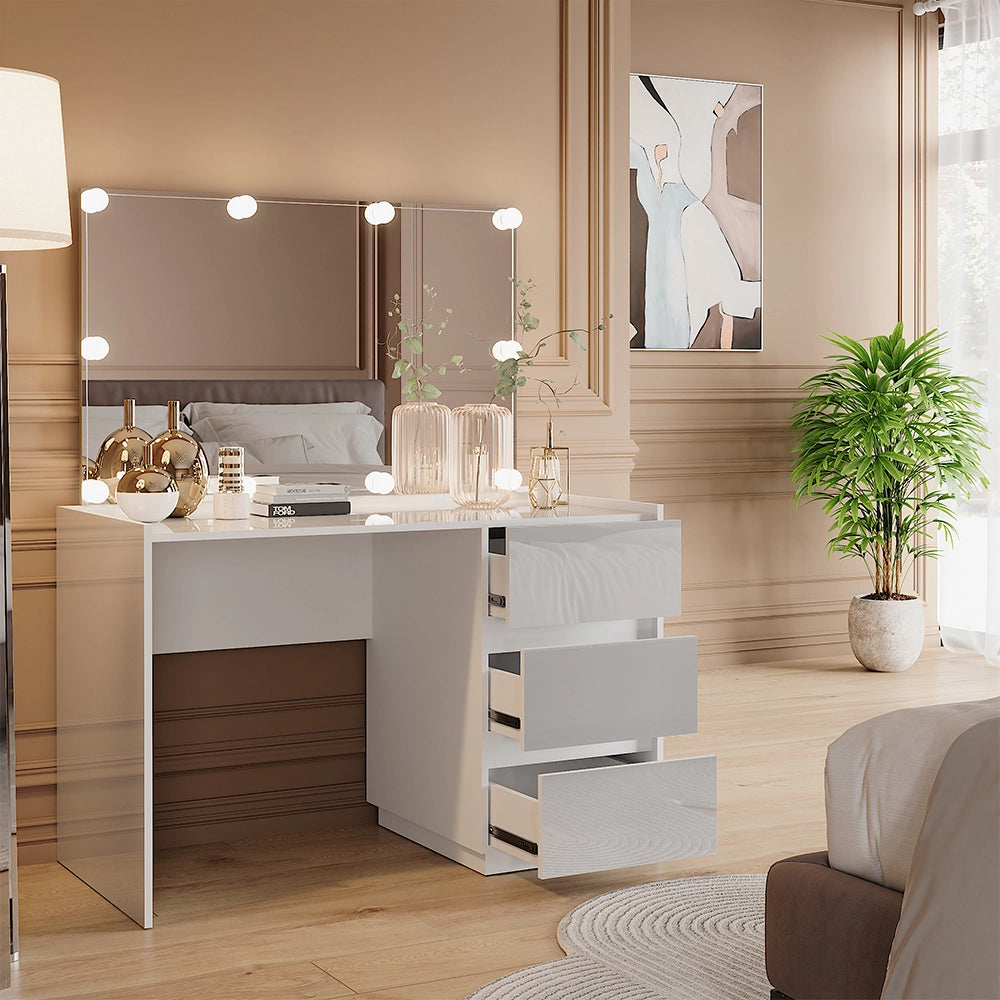 Vicco Tavolo da toilette Bianco lucido 120 cm con specchio, luci fiabesche a LED