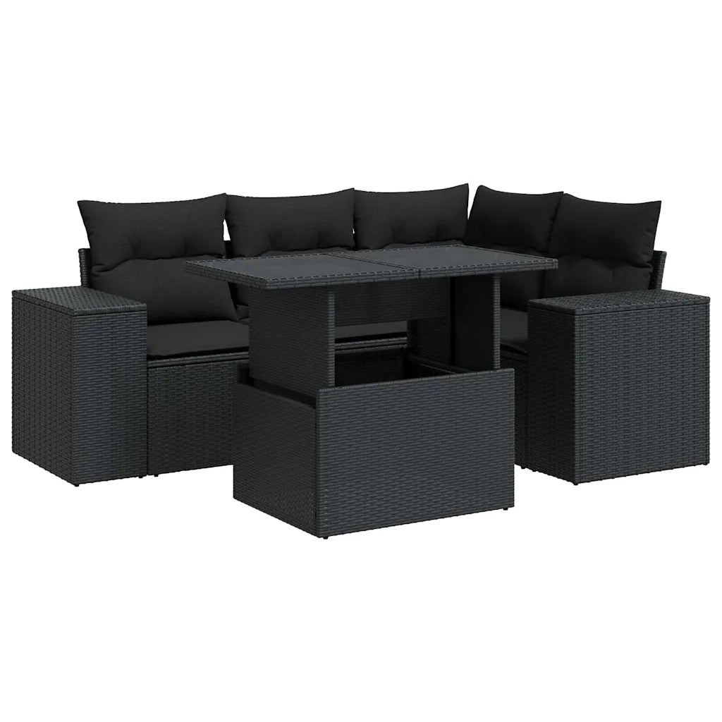 Set Divani da Giardino 5 pz con Cuscini in Polyrattan Nero