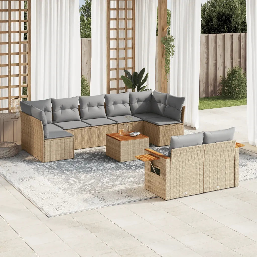 Set Divano da Giardino 10 pz con Cuscini Beige in Polyrattan 3227137