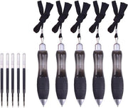 Set di 5 penne per scrivere a mano ergonomiche con impugnatura ampia, cordino e inchiostro, ideale per mani deboli, artrosi e tremori - Inchiostro nero