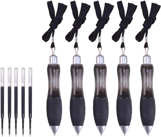 Set di 5 penne per scrivere a mano ergonomiche con impugnatura ampia, cordino e inchiostro, ideale per mani deboli, artrosi e tremori - Inchiostro nero