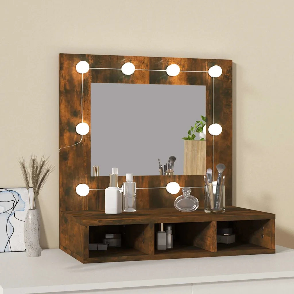 Mobile a Specchio con LED-Armadietto a Specchio Rovere Fumo 60x31,5x62 cm