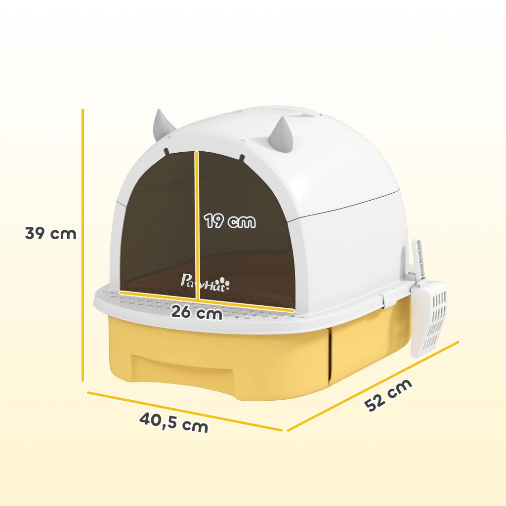 Arenaio per Gatti Chiuso con Vassoio Estraibile Filtro Carbone Pala e Maniglia ¨C Minimal ¨C 40.5x52x39 cm Giallo Bianco