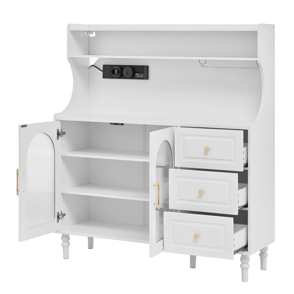 Armadio da cucina con prese e cassetti - Zephmum - Bianco - Ripiani regolabili, porta bicchieri