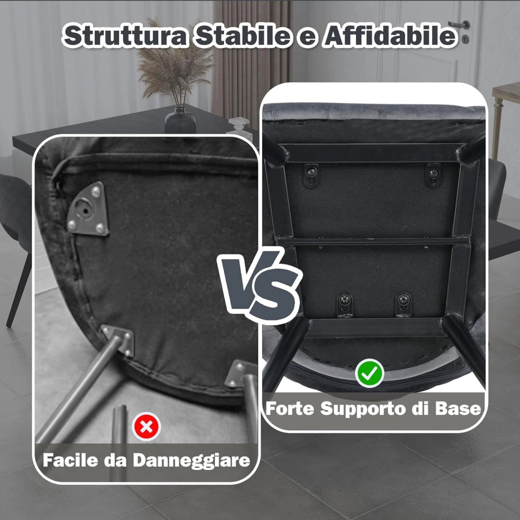 Set 2 Sedie da Pranzo, Sedie Imbottita con Cuscino in Spugna, Gambe in Metallo, Piedini Regolabili 60 x 46 x 84 cm, Capacità di Carico 150 kg, per Soggiorno, Ristorante e Caffè, Grigio