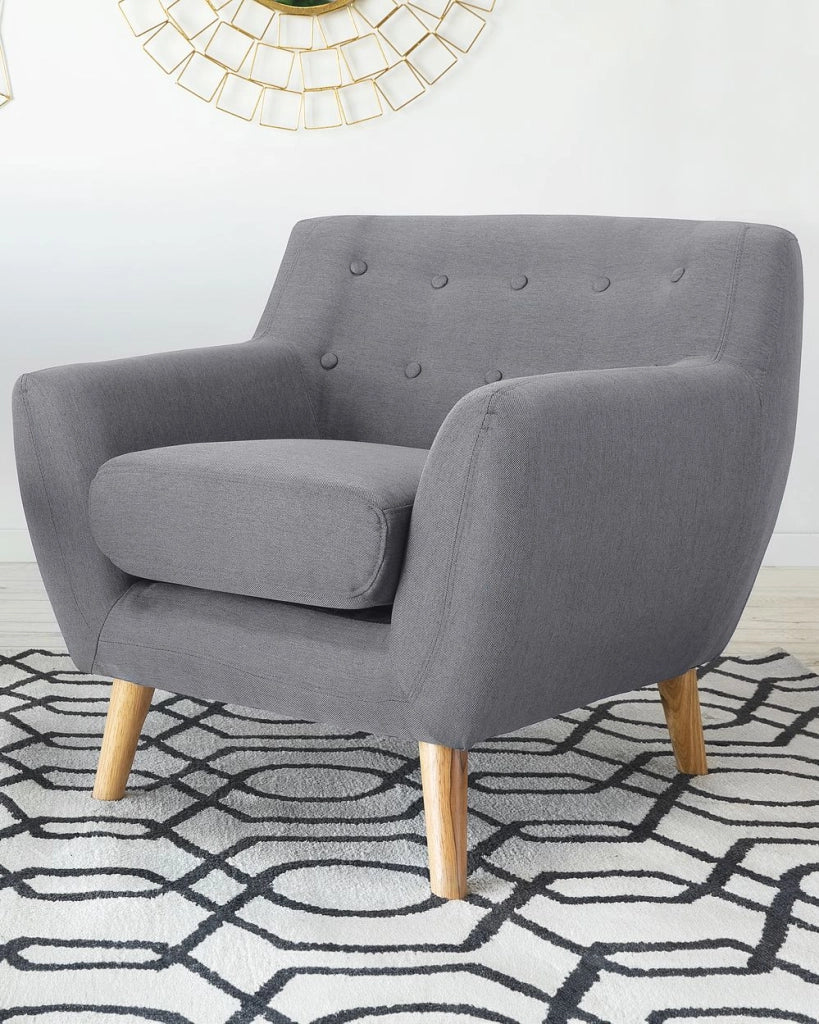 Poltrona Sedia Grigio capitonnè Gambe in legno chiaro Schienale imbottito per soggiorno