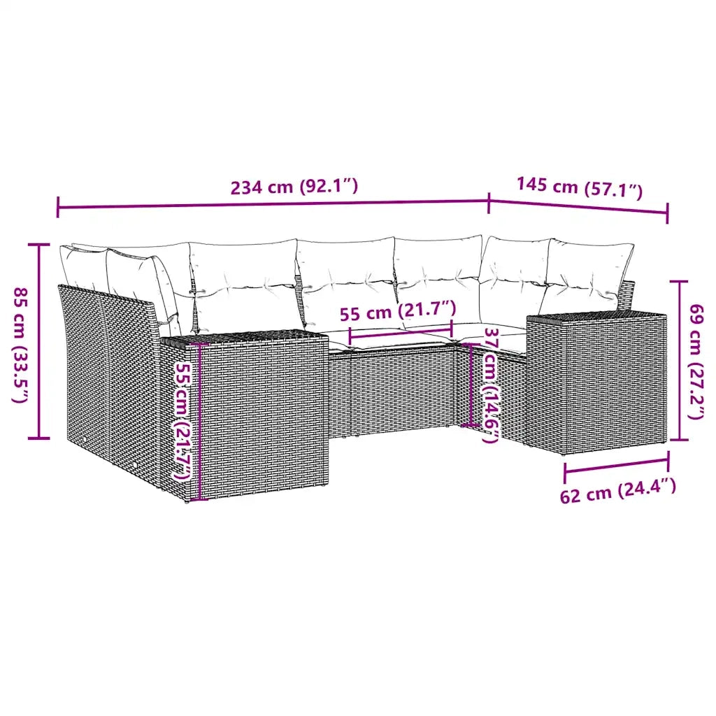 Set Divano da Giardino 6pz con Cuscini Grigio Chiaro Polyrattan