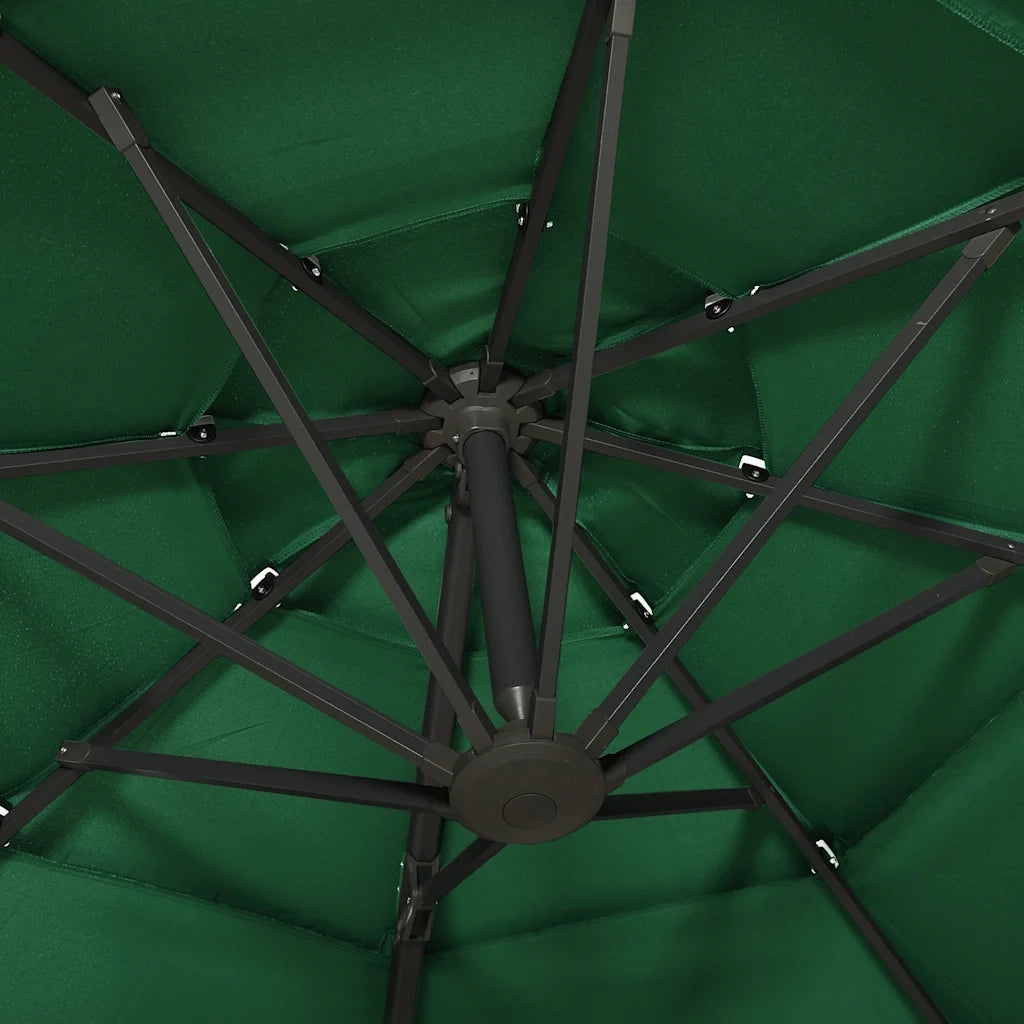 Ombrello | Parasolne a Sbalzo 4 Livelli Palo Alluminio Verde 3x3 m