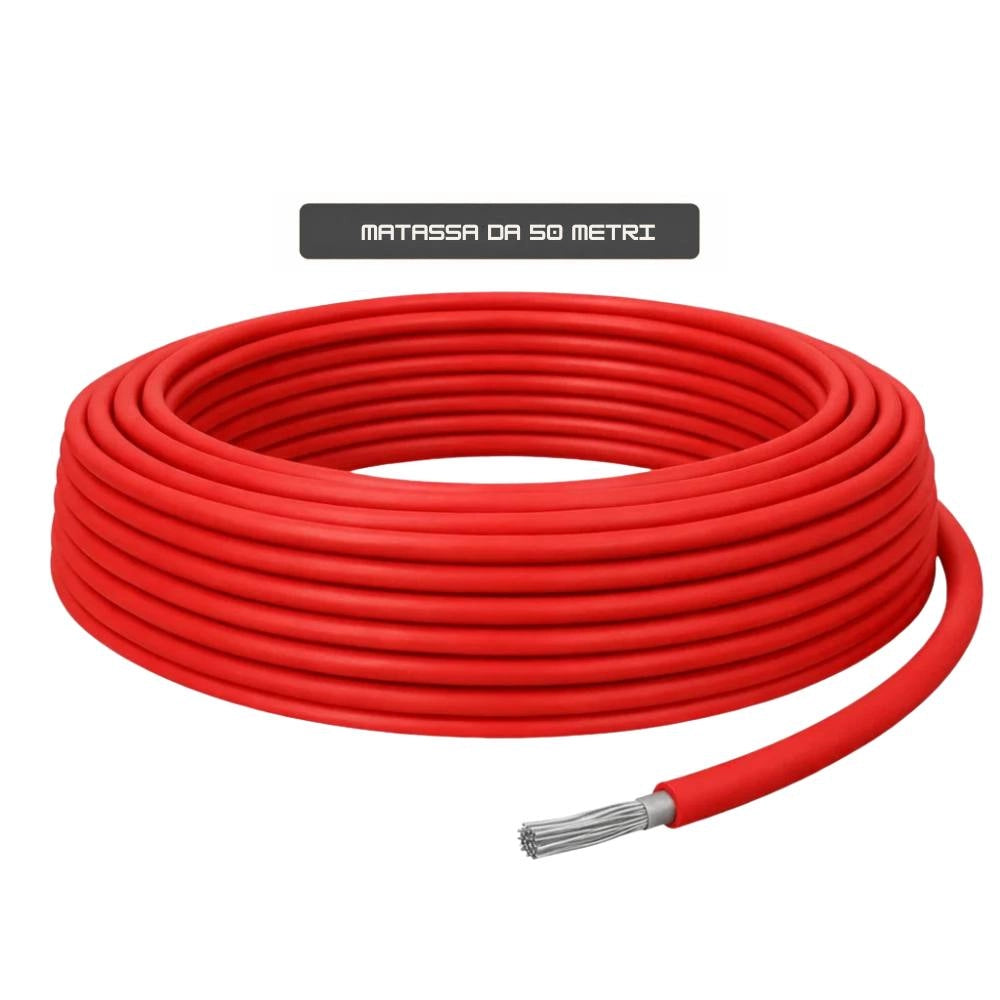 Cavo solare unipolare rosso flessibile 6 mm² per impianti fotovoltaici *** lunghezza metri 50, confezione 1