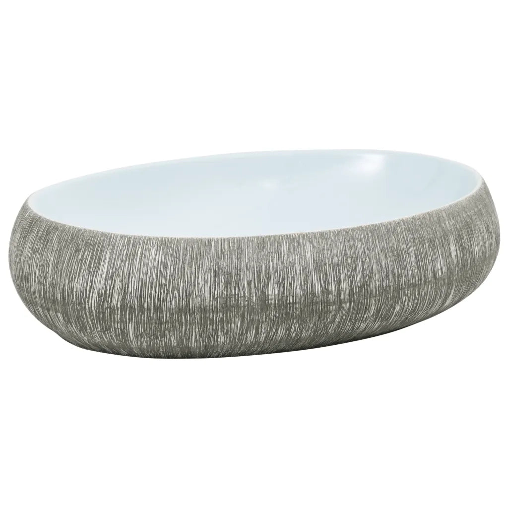 Lavabo da Appoggio Grigio e Blu Ovale 59x40x15 cm Ceramica CFW5651285