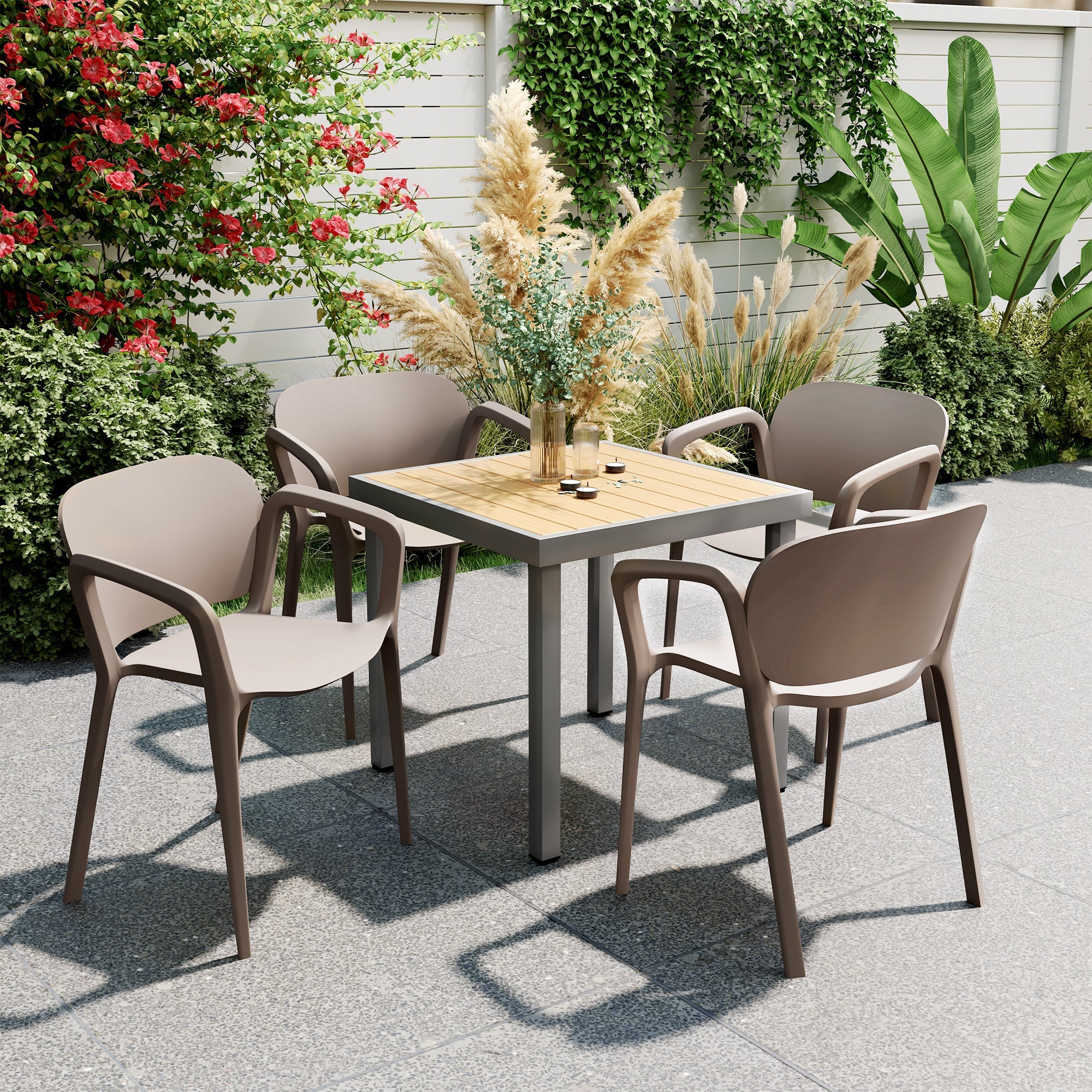 Set 4 Sedie da Giardino 60x56x75 cm Impilabili in Polipropilene Grigio