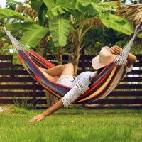 Amaca da Giardino Extra Large in Cotone e Poliestere con Sacca di Trasporto, 200x150cm Righe Multicolore