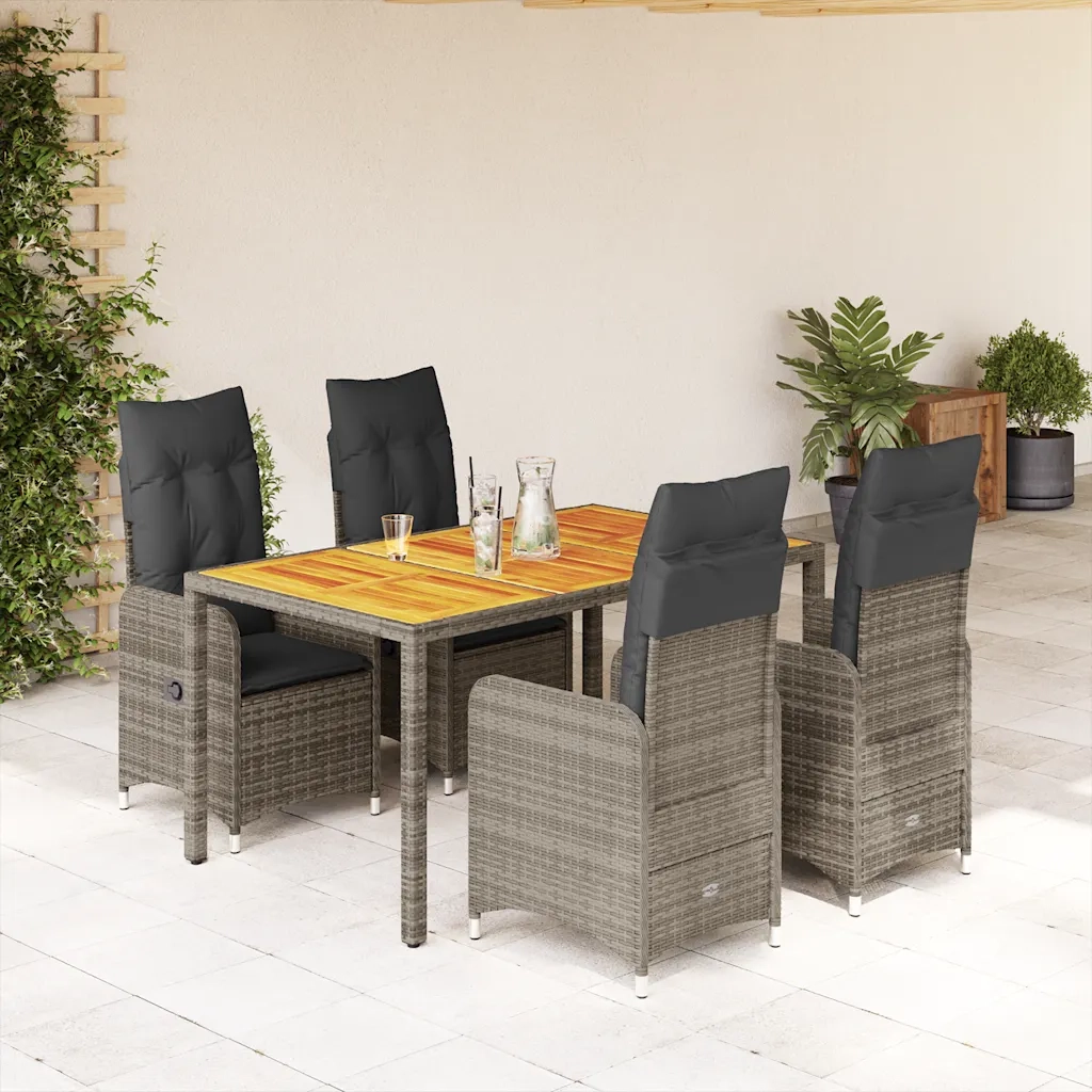 Set BistrÃ² da Giardino 5 pz con Cuscini in Polyrattan Grigio
