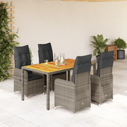Set BistrÃ² da Giardino 5 pz con Cuscini in Polyrattan Grigio