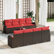 Set di divani con cuscino 9 pcs Beige e Rosso polyrattan
