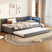 Letto Singolo con Rete a Doghe e LED, Estraibile ¨C MINIMAL ¨C Tessuto Grigio 90x200