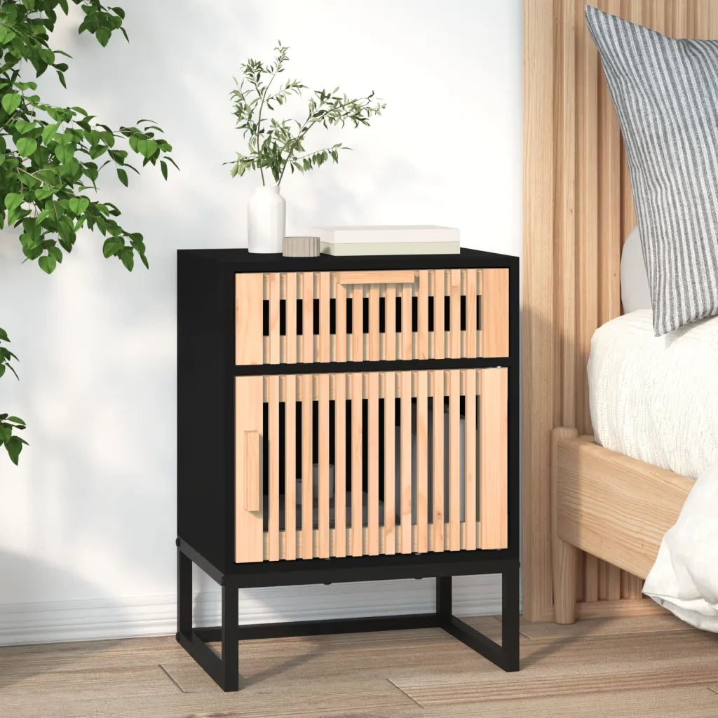 Comodino-Tavolino da notte Nero 40x30x55,5 cm Legno Multistrato e Ferro