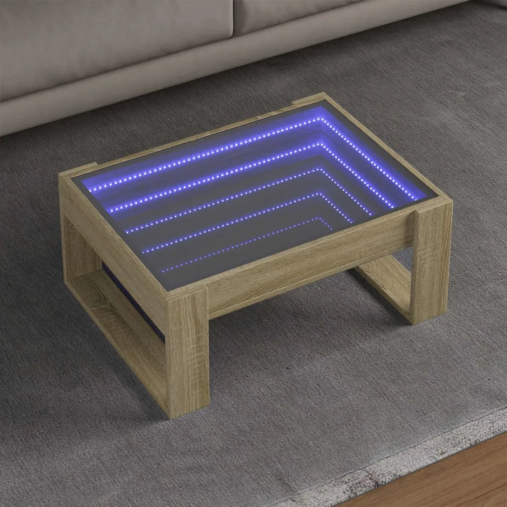vidaXL Tavolino da Salotto con LED Infinity Rovere Sonoma 70x53x30 cm