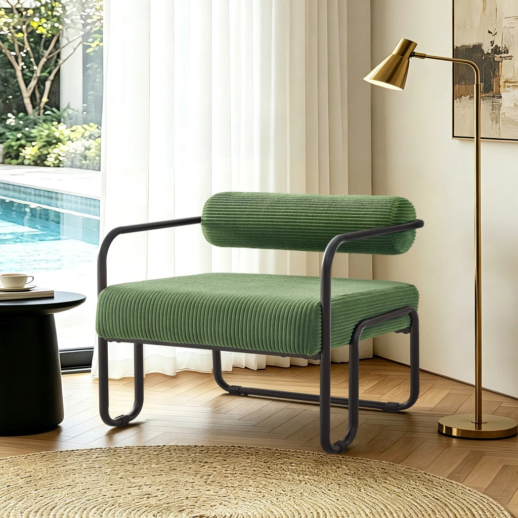 POLTRONA Lounge 68,5x73x70,5 cm in Corduroy Verde con struttura in metallo nero