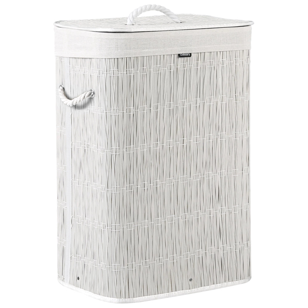 Cesto portabiancheria in tessuto bianco con coperchio e sacchetto interno rimovibile pieghevole per il bagno fatto a mano 72 l