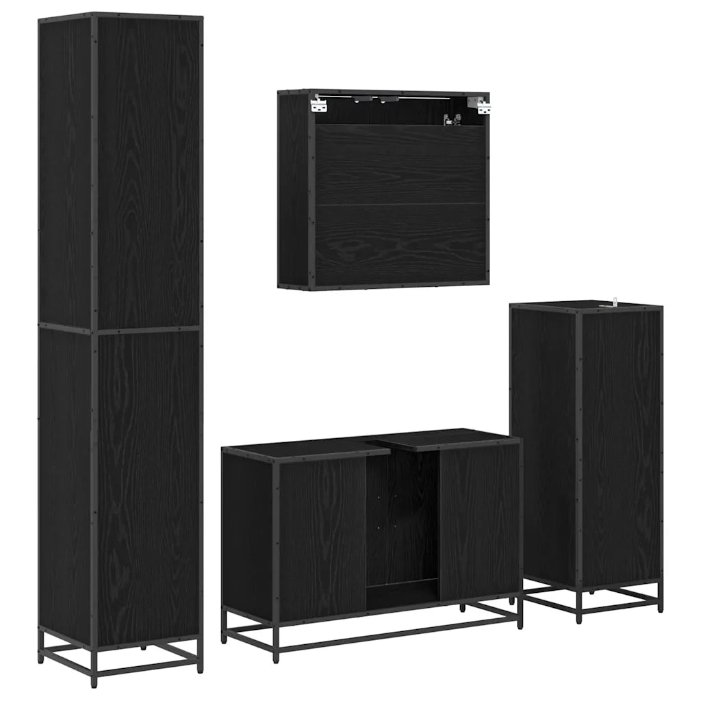Set di mobili per il bagno 4 pcs Rovere Nero Legno multistrato 3402325