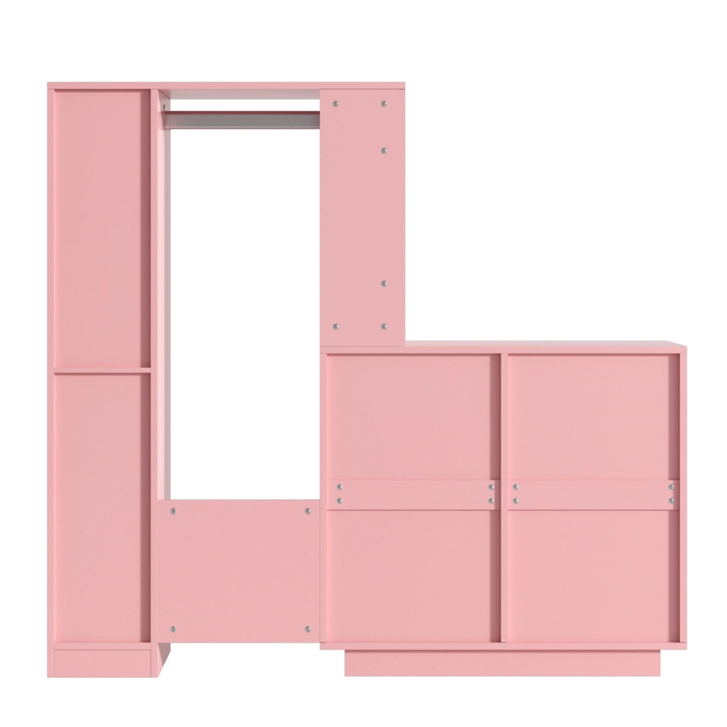 Armadio multifunzione aperto con 6 cassetti, barra appendiabiti e ripiani laterali, rosa, 139 ¡Á 35 ¡Á 133 cm
