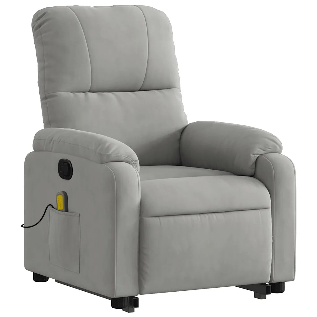 Poltrona a Rialzo Massaggi Reclinante Grigio Chiaro Microfibra 3204937