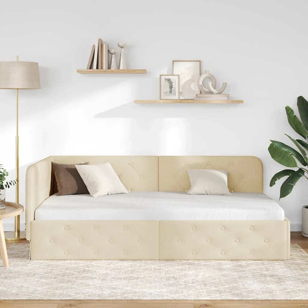 Cornice del letto ad angolo Crema 90 x 190 cm Tessuto