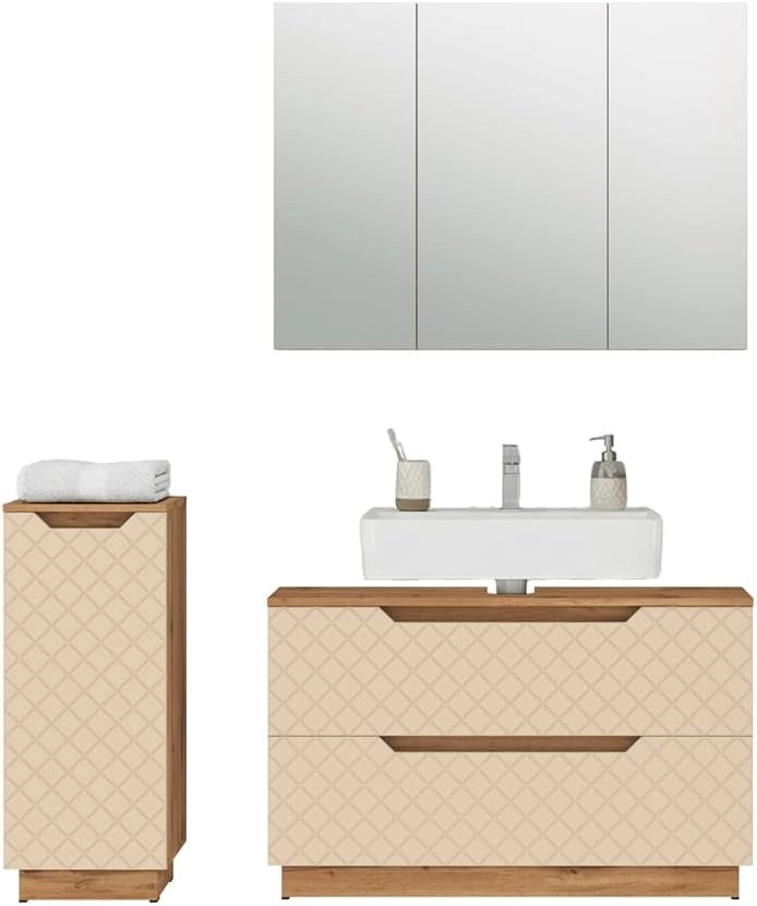 Set di mobili da bagno Lotta, Cachemire, 99.4 cm, composto da mobile sottolavabo, specchiera e mobile medio