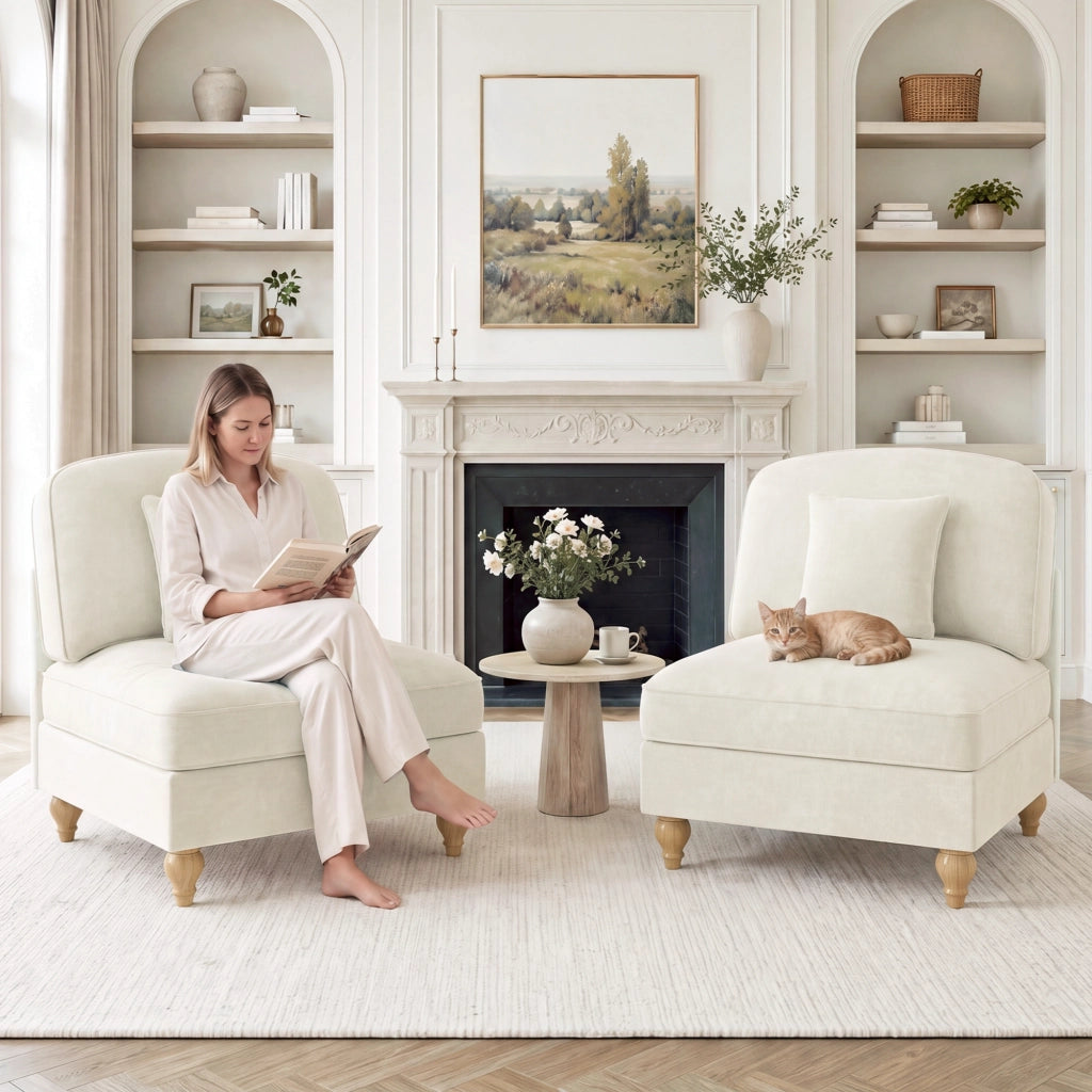 Divano senza braccioli con gonna rimovibile e cuscino design trasformabile in chenille bianco 79 × 75 × 23 cm