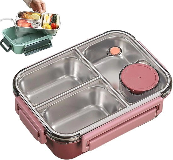 Contenitore di Cibo per Viaggio - 22,5 x 16,5 x 7 cm - Con Compartimenti - Color Rosso