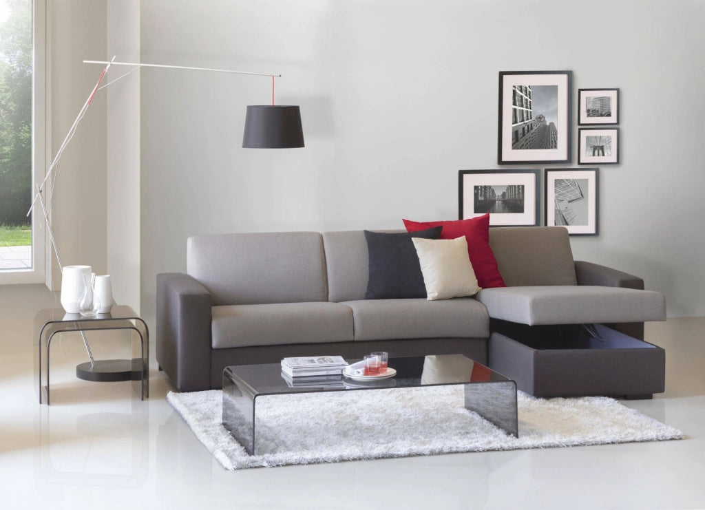 Azechiele, Divano Fisso con Penisola Sfoderabile Made in Italy, 260x95 cm Grigio Tortora\