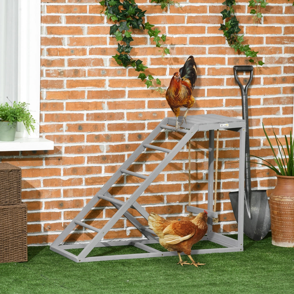 Perchoir in legno per galline con altalena, scala e piattaforma ¨C zephmum ¨C 96x40x71 cm, grigio