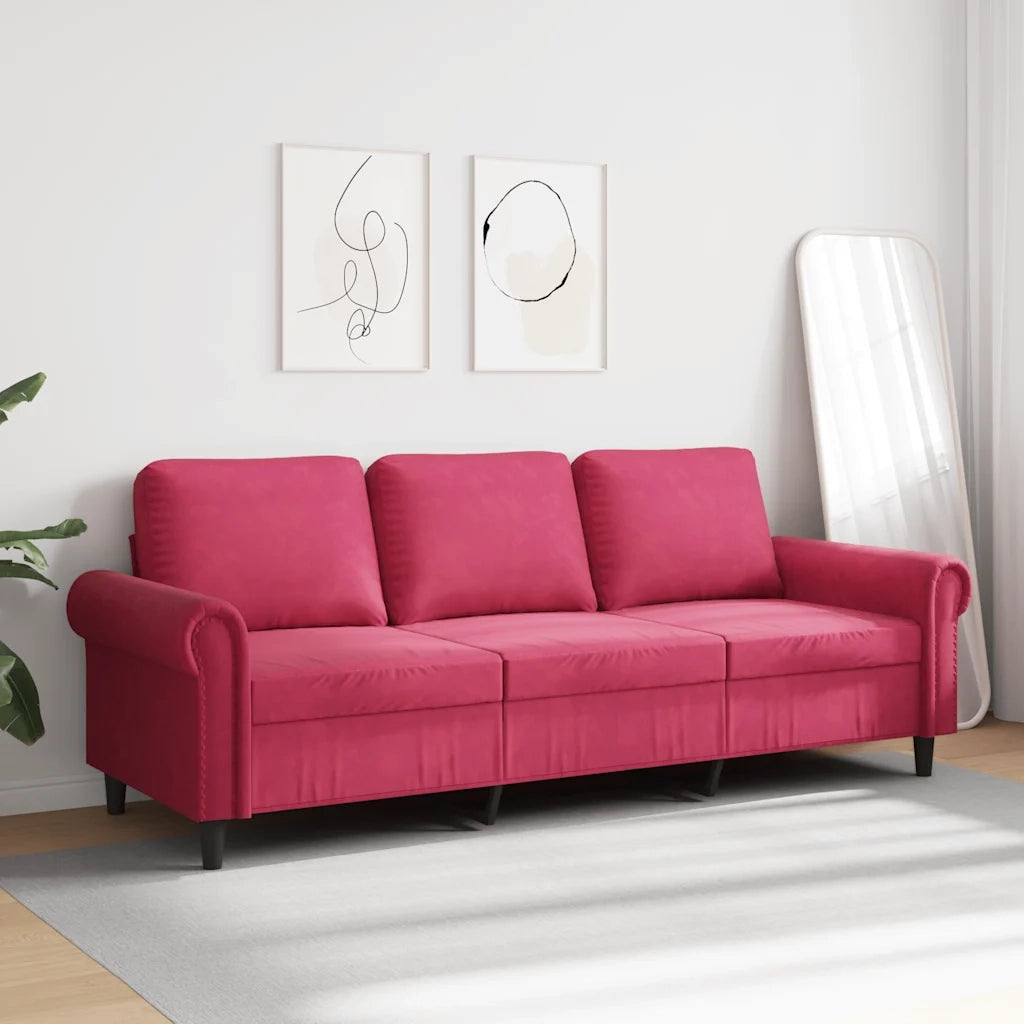 Divano a 3 Posti Rosso Vino 180 cm in Velluto 359543