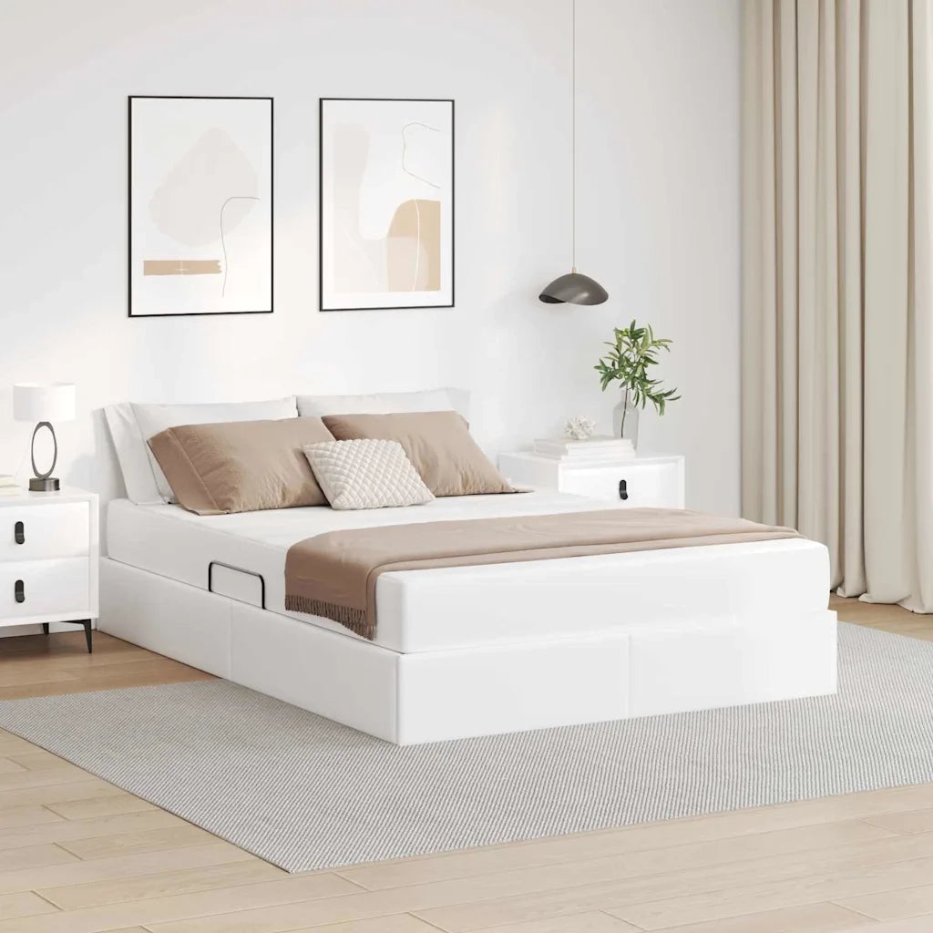 Letto con contenitore e materasso 2 pcs Bianco Pelle 3399609
