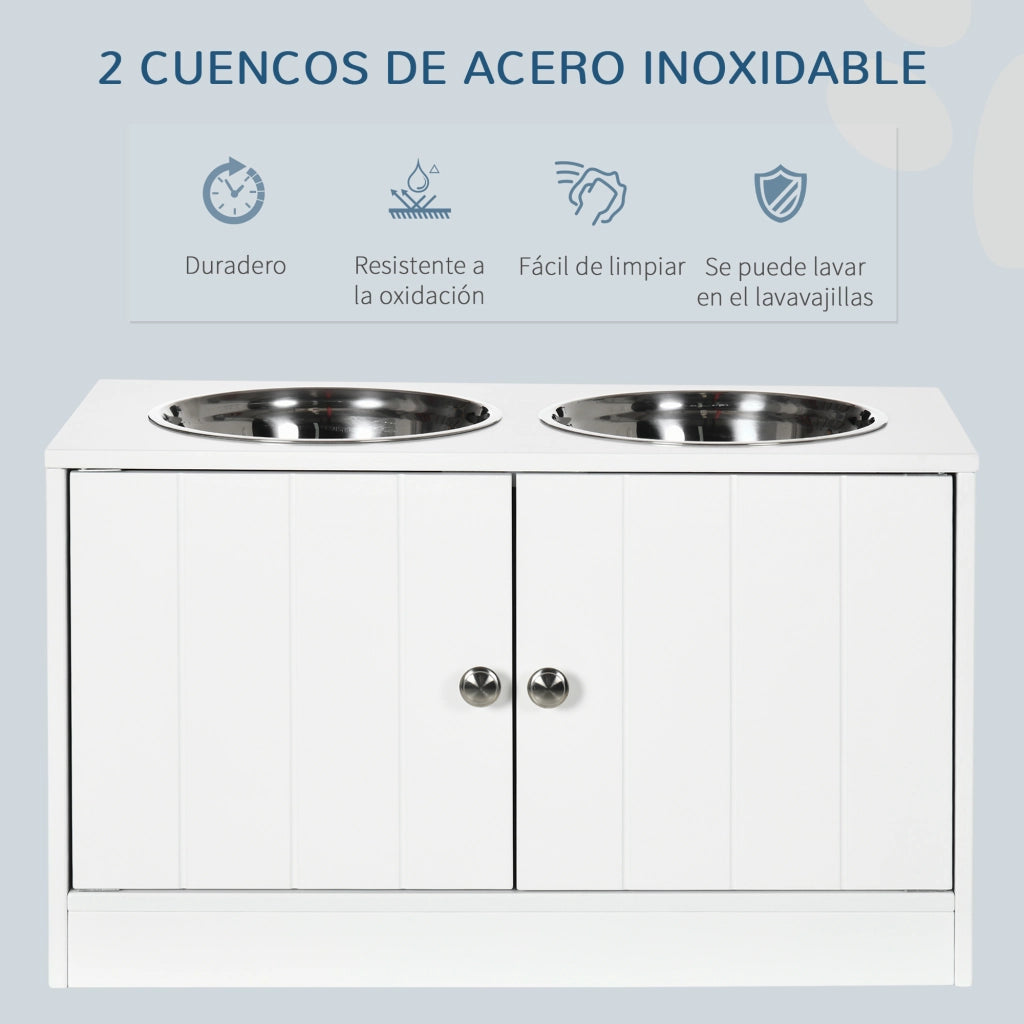 Tavolo per cani con ciotole e contenitore nascosto ¨C zephmum ¨C Bianco 60x30x35,5 cm