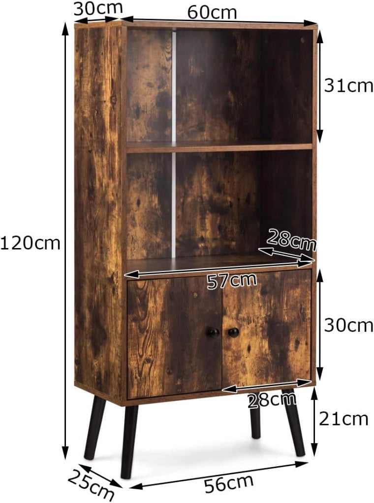 Libreria in Stile Retrò, Scaffale Portaoggetti a 2 Ripiani con Armadio, per Salotto Studio Ufficio, Marrone Vintage, 120x60x30 cm